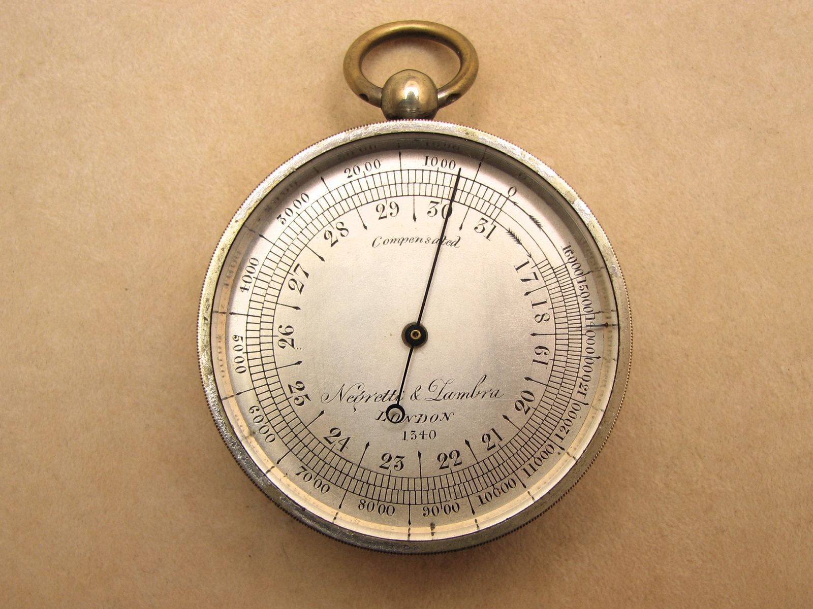 Negretti & Zambra high altitude pocket barometer with 16,000 feet altimeter